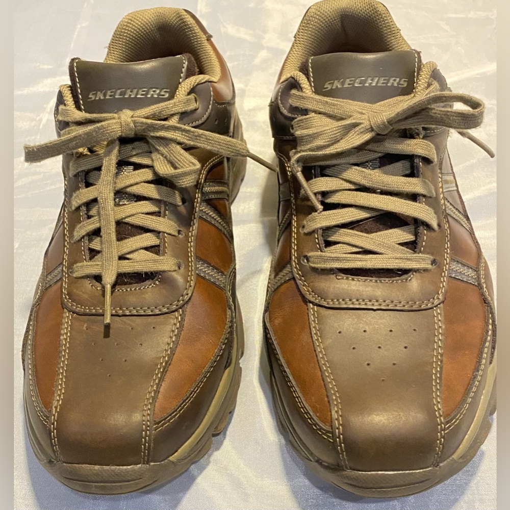 “Skechers” Men's Brown and Tan Leather Sneakers Size 11